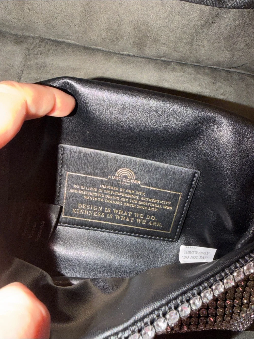 New Kurt Geiger Crystal-Embellished Black Shoulder Bag 8.5 inch by 6.5 inch
